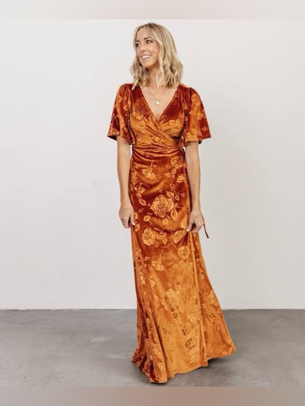 BALTIC BORN Danielle Embossed Velvet Maxi Dress Size Medium in Rust